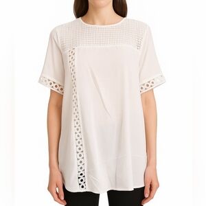 After Market Blouse Short Sleeve Crochet Round Neck Pullover White Size M💞